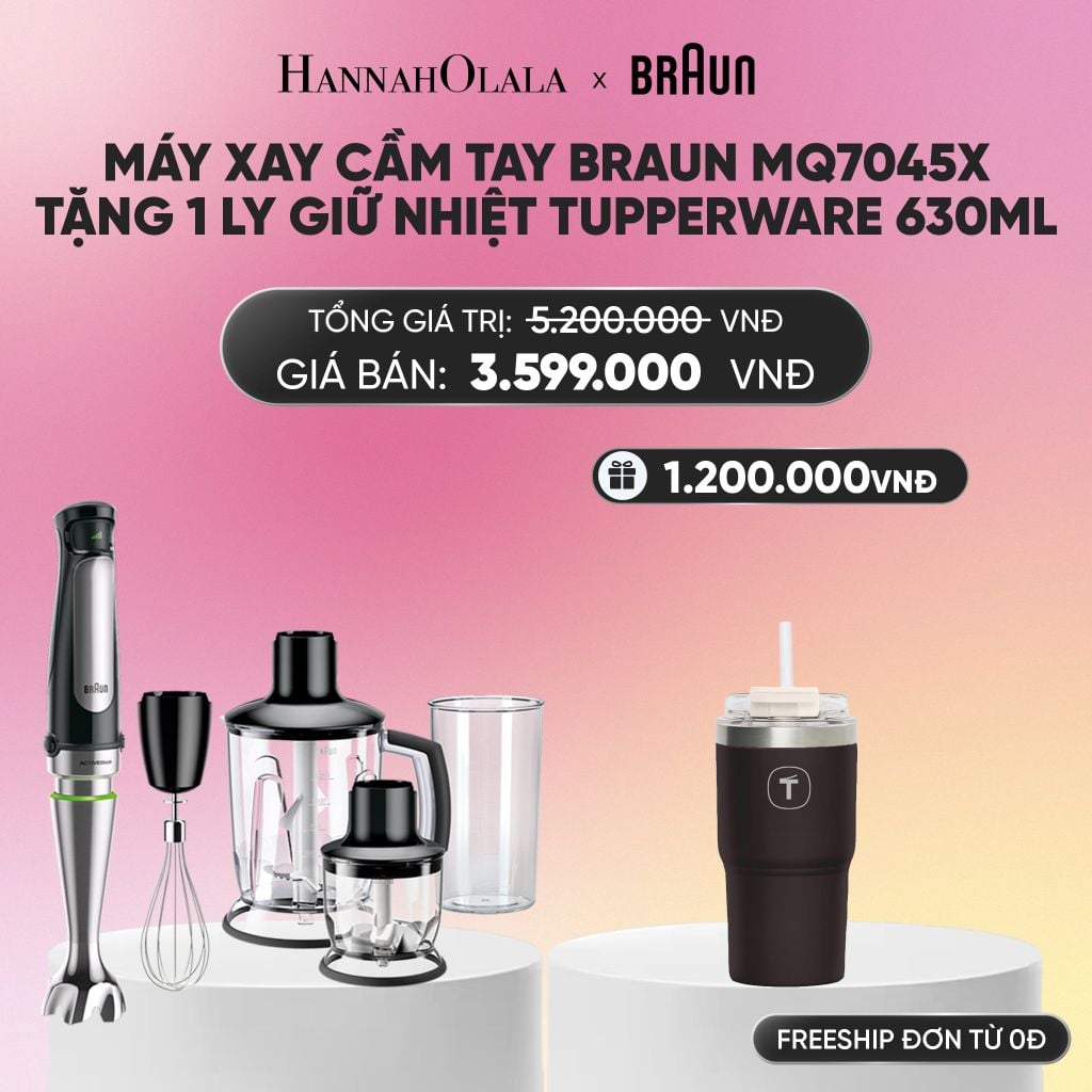  MÁY XAY CẦM TAY BRAUN MQ7045X TẶNG 1 LY GIỮ NHIỆT TUPPERWARE 630ML_A2034 