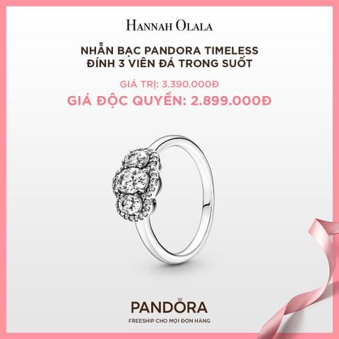  A14_DEAL 07: NHẪN BẠC PANDORA TIMELESS ĐÍNH 3 VIÊN ĐÁ TRONG SUỐT 