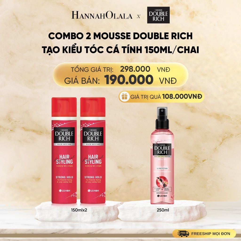 COMBO 2 MOUSSE TẠO KIỂU TÓC DOUBLE RICH BỒNG BỀNH TỰ NHIÊN/ CÁ TÍNH 150ML - DEAL 8 