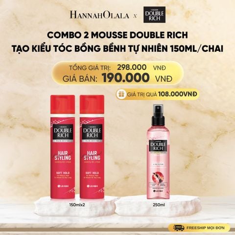  COMBO 2 MOUSSE TẠO KIỂU TÓC DOUBLE RICH BỒNG BỀNH TỰ NHIÊN/ CÁ TÍNH 150ML - DEAL 8 