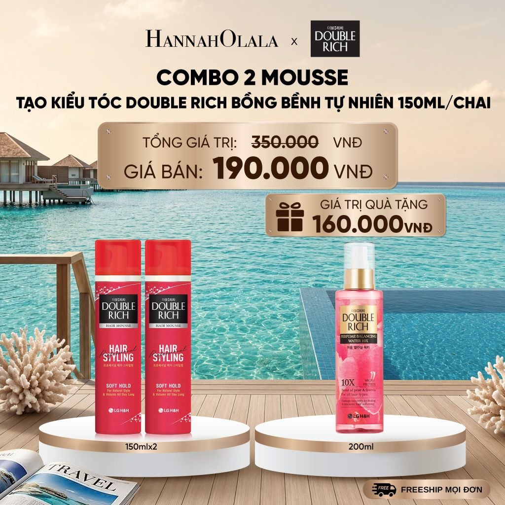  COMBO 2 MOUSSE TẠO KIỂU TÓC DOUBLE RICH SOFT HOLD BỒNG BỀNH TỰ NHIÊN 150ML _ DEAL 5_ D1029 