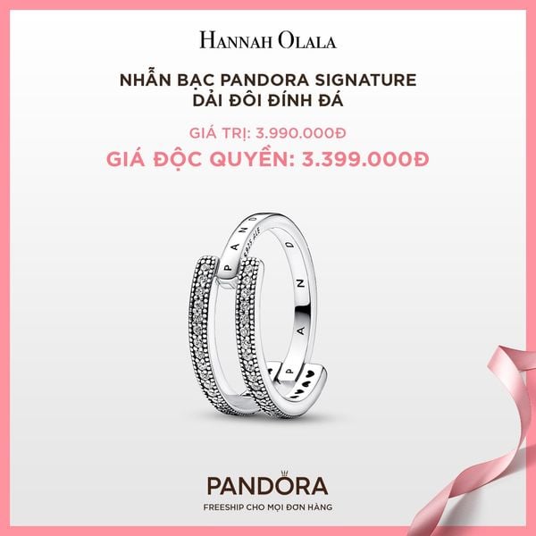  A21_DEAL 14: NHẪN BẠC PANDORA SIGNATURE DẢI ĐÔI ĐÍNH ĐÁ 