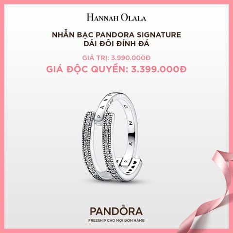  A21_DEAL 14: NHẪN BẠC PANDORA SIGNATURE DẢI ĐÔI ĐÍNH ĐÁ 