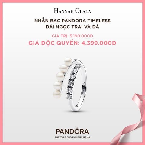  A43_DEAL 36: NHẪN BẠC PANDORA TIMELESS DẢI NGỌC TRAI VÀ ĐÁ 