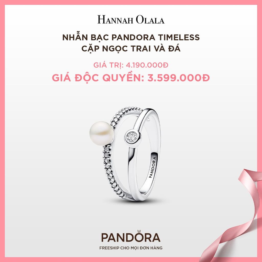  A44_DEAL 37: NHẪN BẠC PANDORA TIMELESS CẶP NGỌC TRAI VÀ ĐÁ 