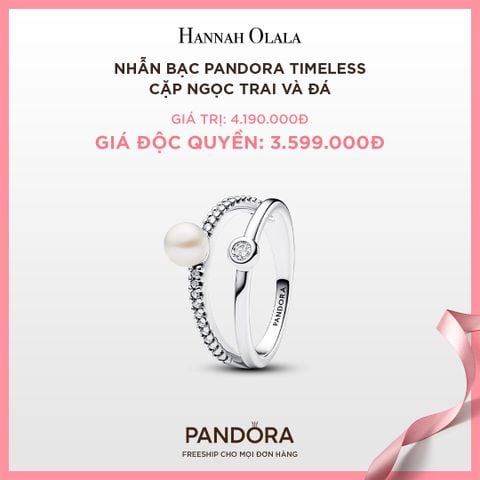  A44_DEAL 37: NHẪN BẠC PANDORA TIMELESS CẶP NGỌC TRAI VÀ ĐÁ 