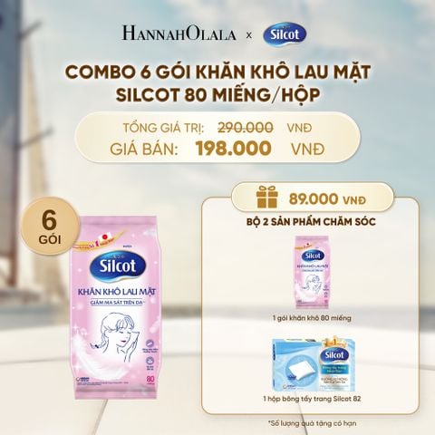  COMBO 6 GÓI KHĂN KHÔ LAU MẶT SILCOT 80 MIẾNG/HỘP - DEAL 6 - A518 