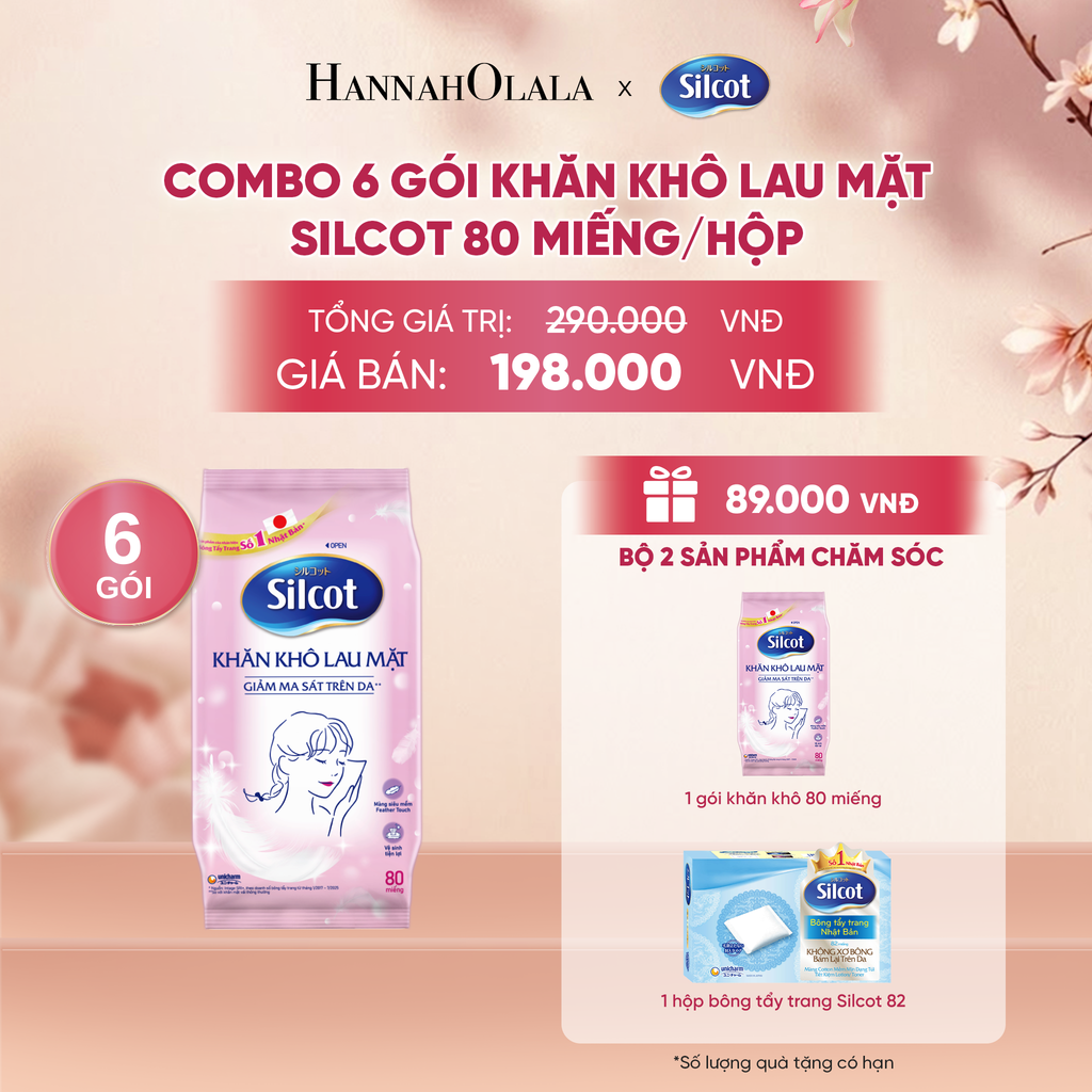 COMBO 6 GÓI KHĂN KHÔ LAU MẶT SILCOT 80 MIẾNG/HỘP - DEAL 6 - A518 