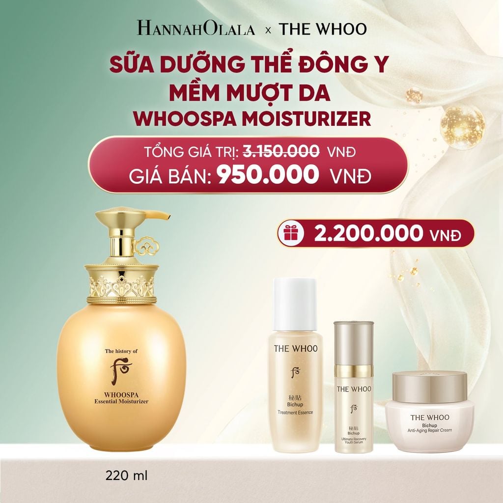  DEAL 19: SỮA DƯỠNG THỂ ĐÔNG Y MỀM MƯỢT DA THE HISTORY OF WHOO WHOOSPA MOISTURIZER 220ML 