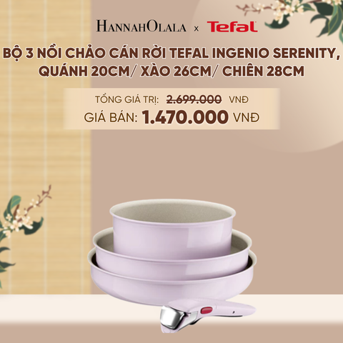  [MỚI] BỘ 3 NỒI CHẢO CÁN RỜI TEFAL INGENIO SERENITY, QUÁNH 20CM/ XÀO 26CM/ CHIÊN 28CM - A623 