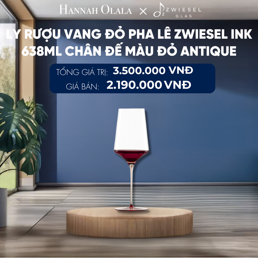  LY RƯỢU VANG PHA LÊ ZWIESEL INK CHÂN ĐẾ MÀU ĐỎ ANTIQUE 