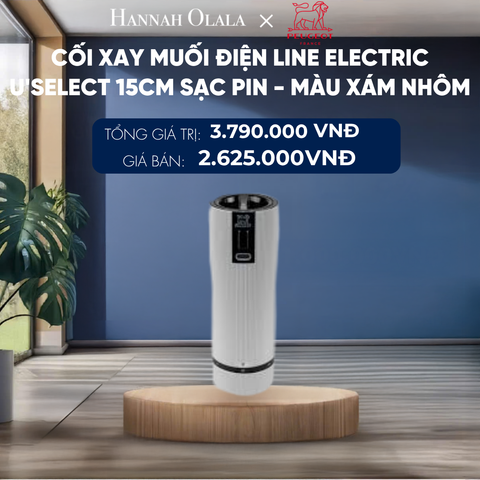  CỐI XAY MUỐI ĐIỆN LINE ELECTRIC U'SELECT 15CM SẠC PIN - MÀU XÁM NHÔM 