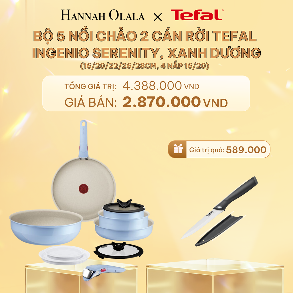  C439_DEAL 10.1: BỘ 5 NỒI CHẢO 2 CÁN RỜI TEFAL INGENIO SERENITY L827SB04, 16/20/22/26/28CM, 4 NẮP 16/20 