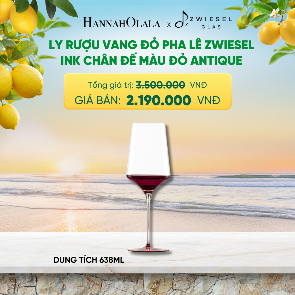  LY RƯỢU VANG PHA LÊ ZWIESEL INK CHÂN ĐẾ MÀU ĐỎ ANTIQUE - A2169 