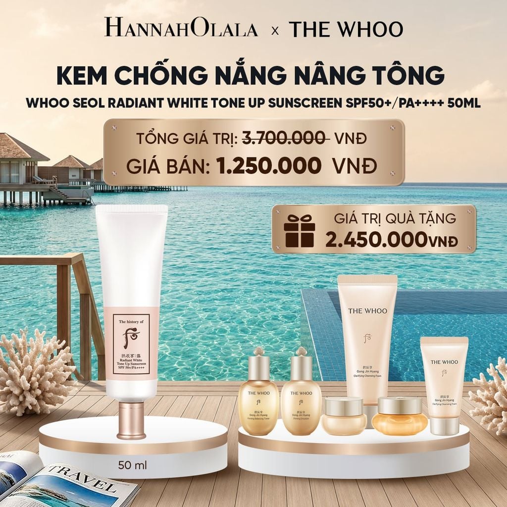  KEM CHỐNG NẮNG NÂNG TÔNG WHOO SEOL RADIANT WHITE TONE UP SUNSCREEN SPF50+/PA++++ 50ML 