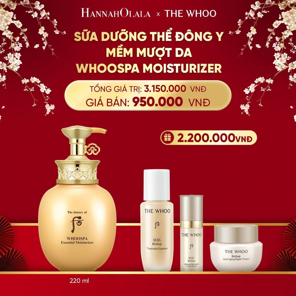  DEAL 20: SỮA DƯỠNG THỂ ĐÔNG Y MỀM MƯỢT DA THE HISTORY OF WHOO WHOOSPA MOISTURIZER 220ML 
