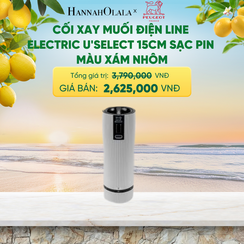  CỐI XAY MUỐI ĐIỆN LINE ELECTRIC U'SELECT 15CM SẠC PIN - MÀU XÁM NHÔM - A2582 