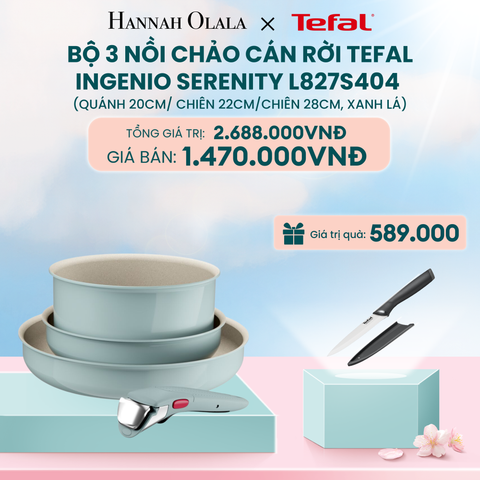  DEAL 15: BỘ 3 NỒI CHẢO CÁN RỜI TEFAL INGENIO SERENITY L827S404, QUÁNH 20CM/ CHIÊN 22CM/CHIÊN 28CM 