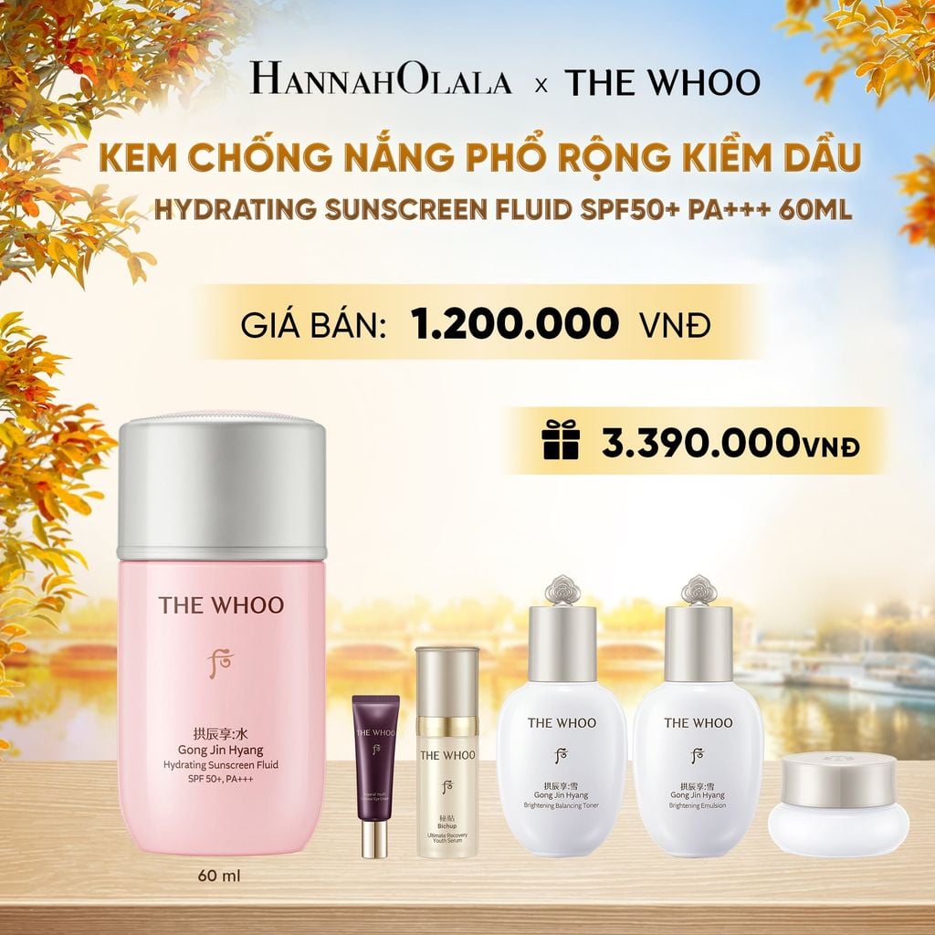  KEM CHỐNG NẮNG PHỔ RỘNG KIỀM DẦU THE WHOO GONGJINHYANG HYDRATING SUNSCREEN FLUID SPF50+ PA+++ 60ML - E2121 