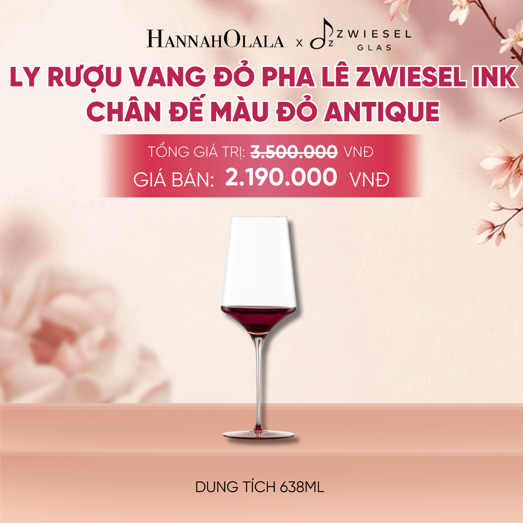  LY RƯỢU VANG PHA LÊ ZWIESEL INK CHÂN ĐẾ MÀU ĐỎ ANTIQUE - A837 
