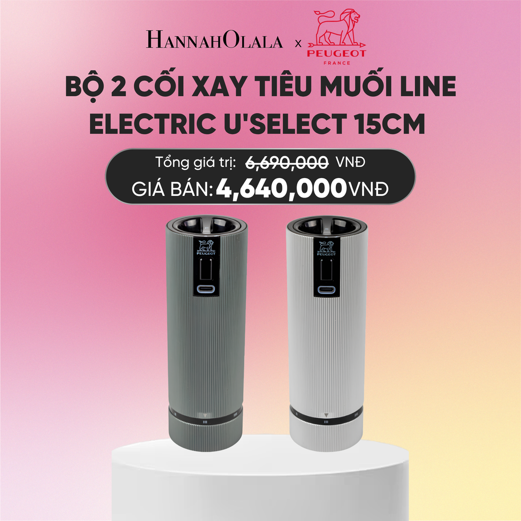  BỘ 2 CỐI XAY TIÊU MUỐI LINE ELECTRIC U'SELECT 15CM - MÀU XÁM CARBON & XÁM NHÔM 