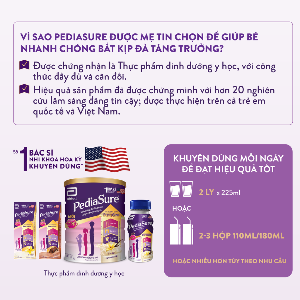  2 THÙNG PEDIASURE PHA SẴN HƯƠNG VANI 180ML (DÙNG CHO BÉ 1-10 TUỔI) - E259 