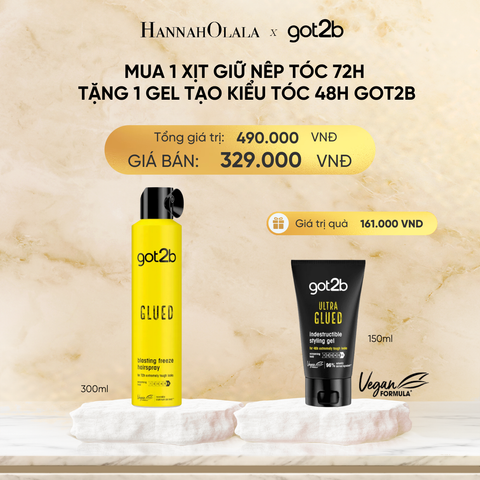  DEAL 1: MUA 1 CHAI XỊT GIỮ NÊP TÓC GOT2B HAIRSPRAY MÀU VÀNG TẶNG 1 TUÝP GEL TẠO KIỂU TÓC GOT2B GLUED GEL 