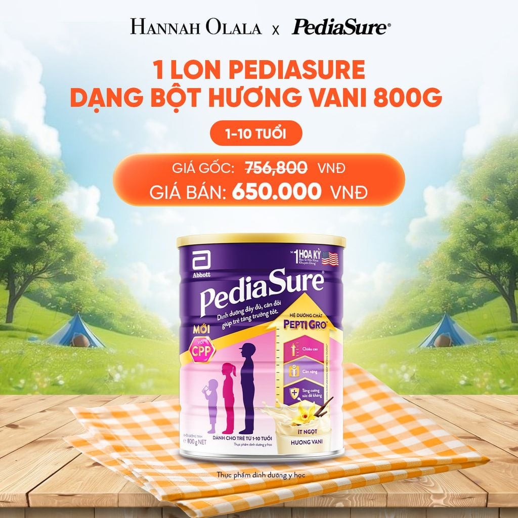  DEAL 1: 1 LON PEDIASURE DẠNG BỘT HƯƠNG VANI 800G 