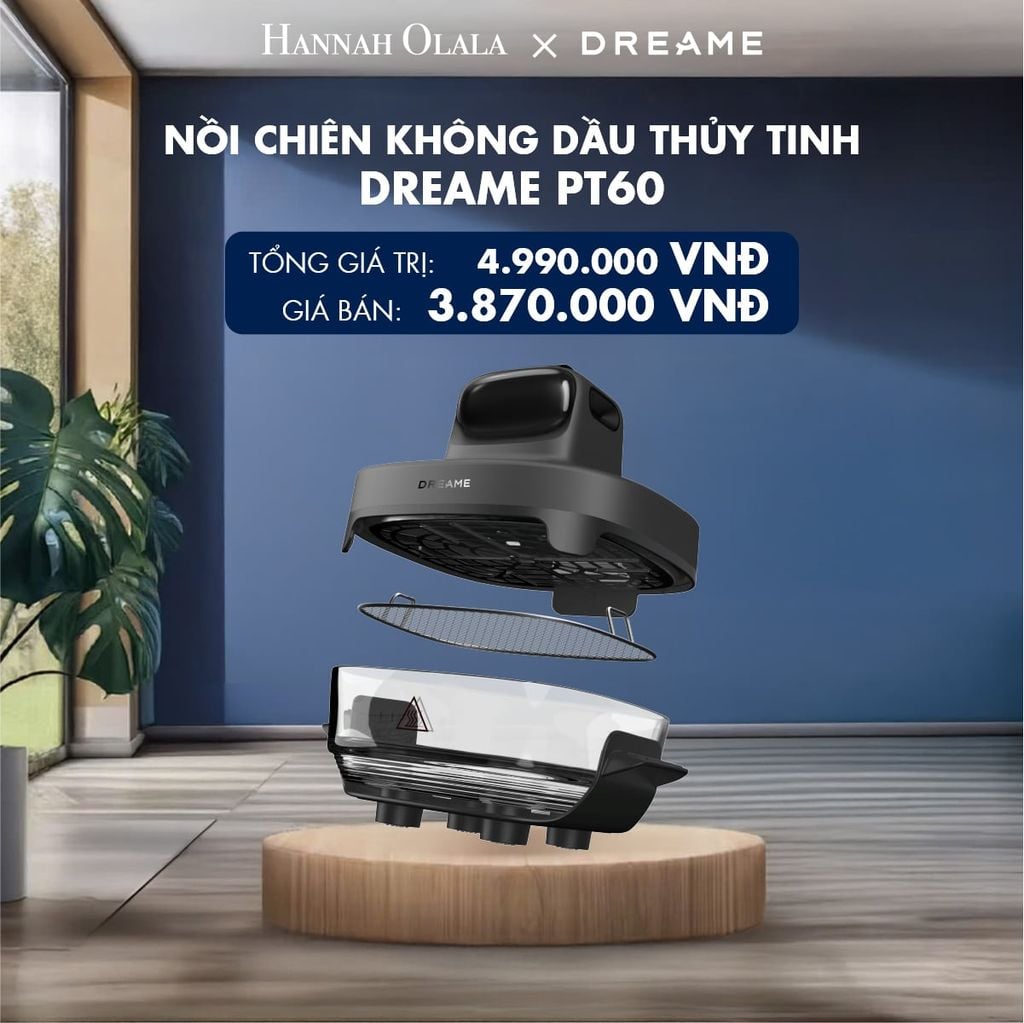  DREAME PT60 NỒI CHIÊN KHÔNG DẦU THỦY TINH 2 LÒNG NỒI 2.5L VÀ 4.5L - CÔNG SUẤT 1500W- BH 1 ĐỔI 1 TRONG 24 THÁNG 