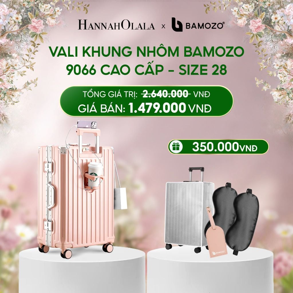  E1527_DEAL 2: VALI BAMOZO KHUNG NHÔM 9066 BẢN CAO CẤP (TẶNG BỌC VALI CC TRONG SUỐT + THẺ TAG DA CHỐNG THẤT LẠC + TÚI TOTE) 