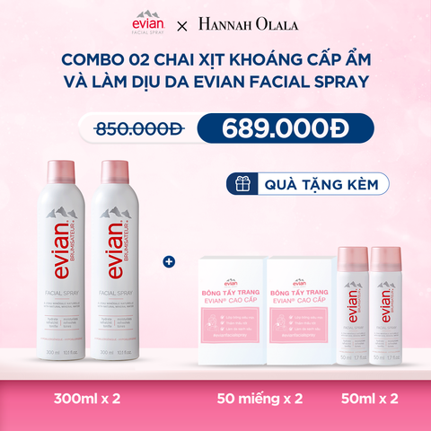  DEAL 1: COMBO 2 CHAI XỊT KHOÁNG CẤP ẨM LÀM DỊU DA EVIAN FACIAL SPRAY 300ML 
