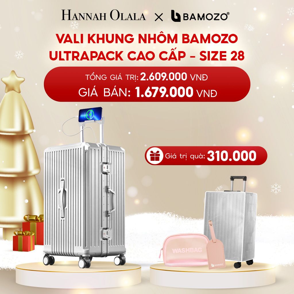  DEAL 4: VALI BAMOZO KHUNG NHÔM ULTRAPACK CAO CẤP (TẶNG BỌC VALI CC TRONG SUỐT + THẺ TÊN DA + TÚI MỸ PHẨM VỎ SÒ) 