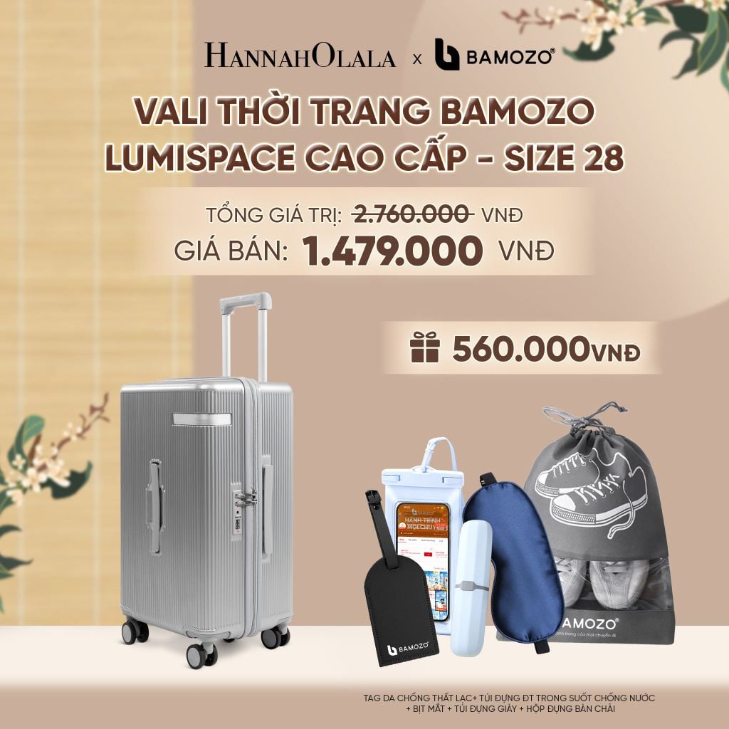  VALI BAMOZO LUMISPACE CAO CẤP (TẶNG TAG VALI DA + TÚI ĐỰNG ĐT CHỐNG NƯỚC + TÚI ĐỰNG GIÀY + HỘP ĐỰNG BÀN CHẢI + BỊT MẮT) - A2451 