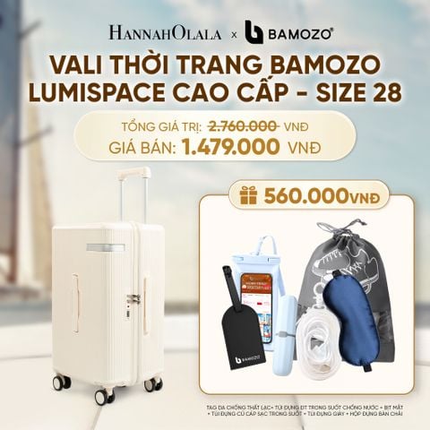  VALI BAMOZO LUMISPACE CAO CẤP (TẶNG TAG VALI DA + TÚI ĐỰNG ĐT CHỐNG NƯỚC + TÚI ĐỰNG CÁP SẠC + TÚI ĐỰNG GIÀY + HỘP ĐỰNG BÀN CHẢI) - A1574 