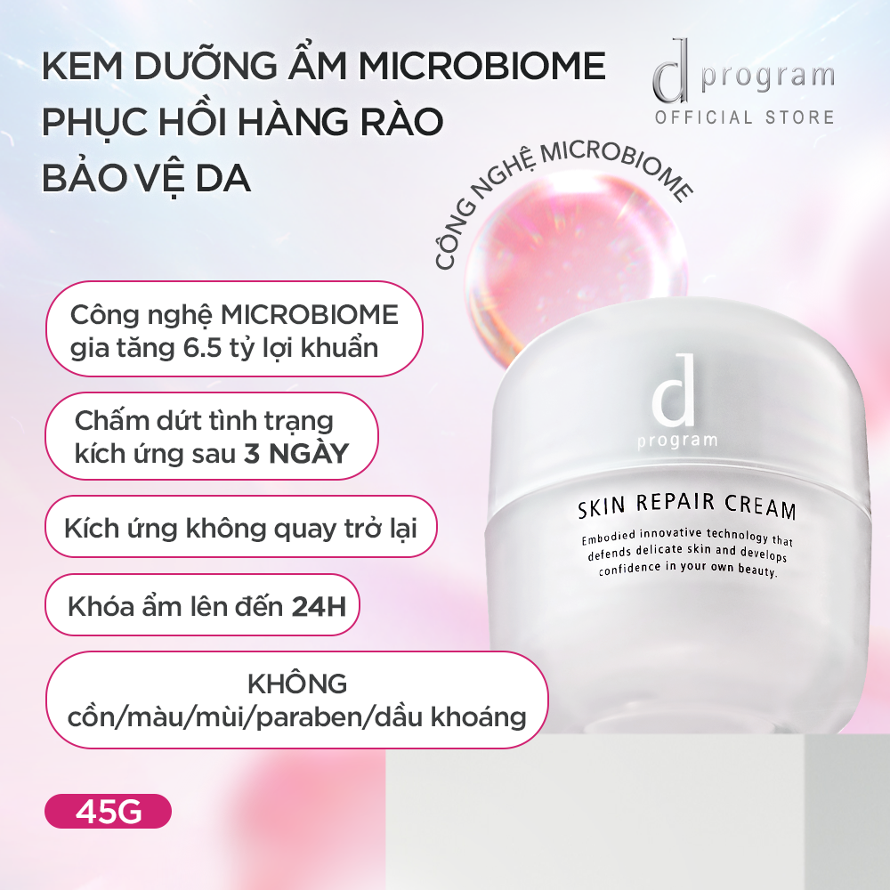  A31: DEAL 15: COMBO KEM DƯỠNG PHỤC HỒI DA D PROGRAM SKIN REPAIR CREAM 45G + KEM CHỐNG NẮNG TRANG ĐIỂM DẠNG TINH CHẤT DÀNH CHO DA NHẠY CẢM DPROGRAM ALLERDEFENSE ESSENCE BB TÔNG SÁNG 40ML, SPF43, PA+++ 