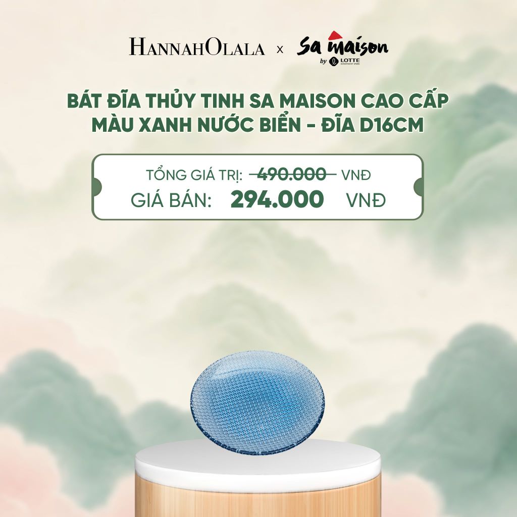  BÁT ĐĨA THỦY TINH SA MAISON CAO CẤP MÀU XANH NƯỚC BIỂN - DEAL 15 - A1758 