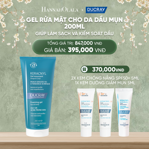  DEAL 2: GEL RỬA MẶT CHO DA DẦU MỤN DUCRAY KERACNYL FOAMING GEL 200ML GIÚP LÀM SẠCH VÀ KIỂM SOÁT DẦU 