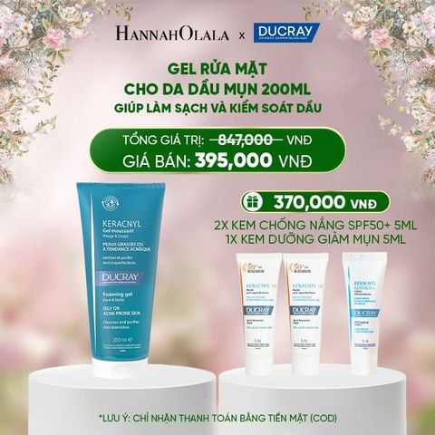  DEAL 2: GEL RỬA MẶT CHO DA DẦU MỤN DUCRAY KERACNYL FOAMING GEL 200ML GIÚP LÀM SẠCH VÀ KIỂM SOÁT DẦU 
