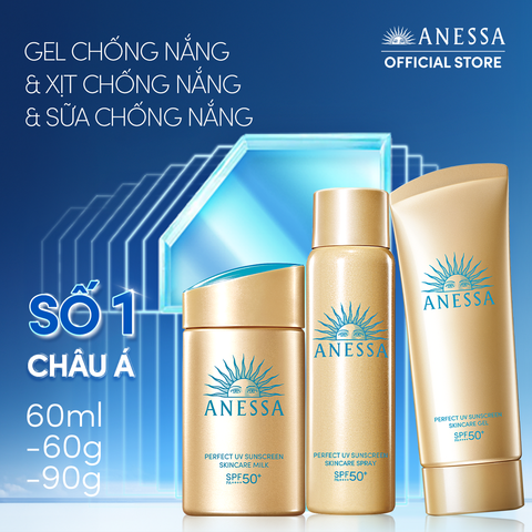  A7: DEAL 15: COMBO CHỐNG NẮNG TOÀN DIỆN CHO CÁC HOẠT ĐỘNG NGOÀI TRỜI CHO MẶT - TOÀN THÂN ANESSA GOLD MILK 60ML + GOLD GEL 90G + GOLD SPRAY 60G 
