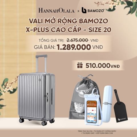  VALI MỞ RỘNG BAMOZO X-PLUS TĂNG 15% SỨC CHỨA, NHỰA PC NGUYÊN KHỐI ( (TẶNG TAG VALI DA + TÚI ĐỰNG ĐT CHỐNG NƯỚC + TÚI ĐỰNG GIÀY + HỘP ĐỰNG BÀN CHẢI) - A2595 