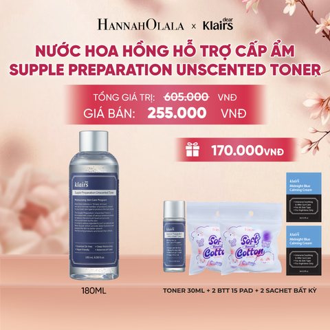  DEAR, KLAIRS NƯỚC HOA HỒNG SUPPLE PREPARATION UNSCENTED TONER 180ML - A318 