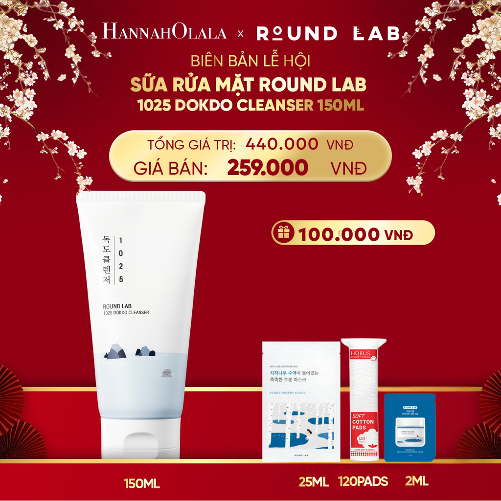  DEAL 3: SỮA RỬA MẶT ROUND LAB 1025 DOKDO CLEANSER 150ML LOẠI BỎ BỤI BẨN DẦU THỪA 