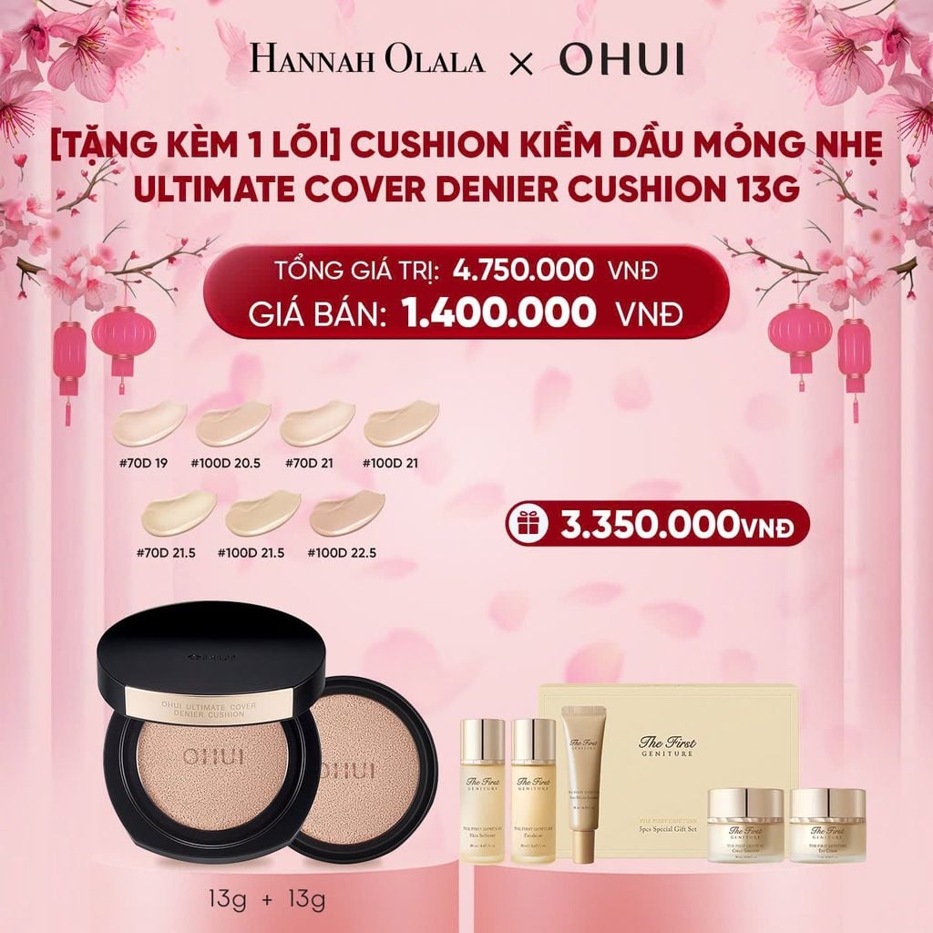  [GIAO HÀNG TỪ 08.01] DEAL 1: [TẶNG KÈM 1 LÕI] PHẤN NƯỚC KIỀM DẦU MỎNG NHẸ OHUI ULTIMATE COVER DENIER CUSHION 70D19 13G 