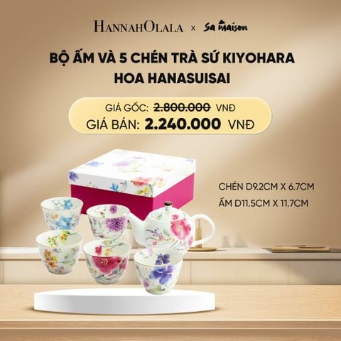  DEAL 9: BỘ ẤM VÀ CHÉN TRÀ CHO 5 NGƯỜI BẰNG SỨ HOA, CHÉN KÍCH THƯỚC D9.2CM X 6.7CM, ẤM D11.5CM X 11.7CM 