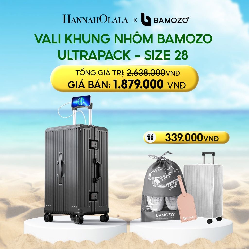  DEAL 4: VALI BAMOZO KHUNG NHÔM ULTRAPACK CAO CẤP (TẶNG VÍ THẺ DA CARD HOLDER BAMOZO + THẺ TAG DA CHỐNG THẤT LẠC + TÚI ĐỰNG GIÀY) 