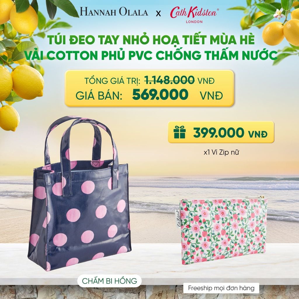  TÚI ĐEO TAY NHỎ CATH KIDSTON HOẠ TIẾT MÙA HÈ VÀI COTTON PHỦ PVC CHỐNG THẤM NƯỚC - A1108 