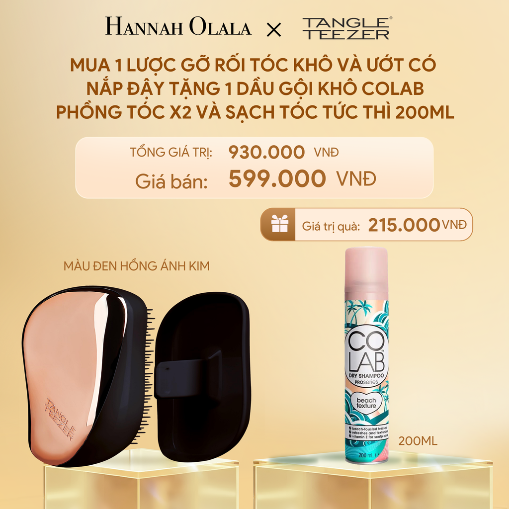  DEAL 1: [MUA 1 TẶNG 1] LƯỢC GỠ RỐI CÓ NẮP ĐẬY TIẸN DỤNG MÀU ĐEN HỒNG ÁNH KIM TẶNG 1 DẦU GỘI KHÔ LÀM PHỒNG X2 VÀ SẠCH TÓC TỨC THÌ 