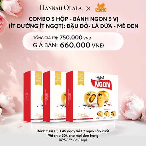  E173: DEAL 1: COMBO 3 HỘP - BÁNH NGON 3 VỊ (ÍT ĐƯỜNG ÍT NGỌT): ĐẬU ĐỎ- LÁ DỨA - MÈ ĐEN 