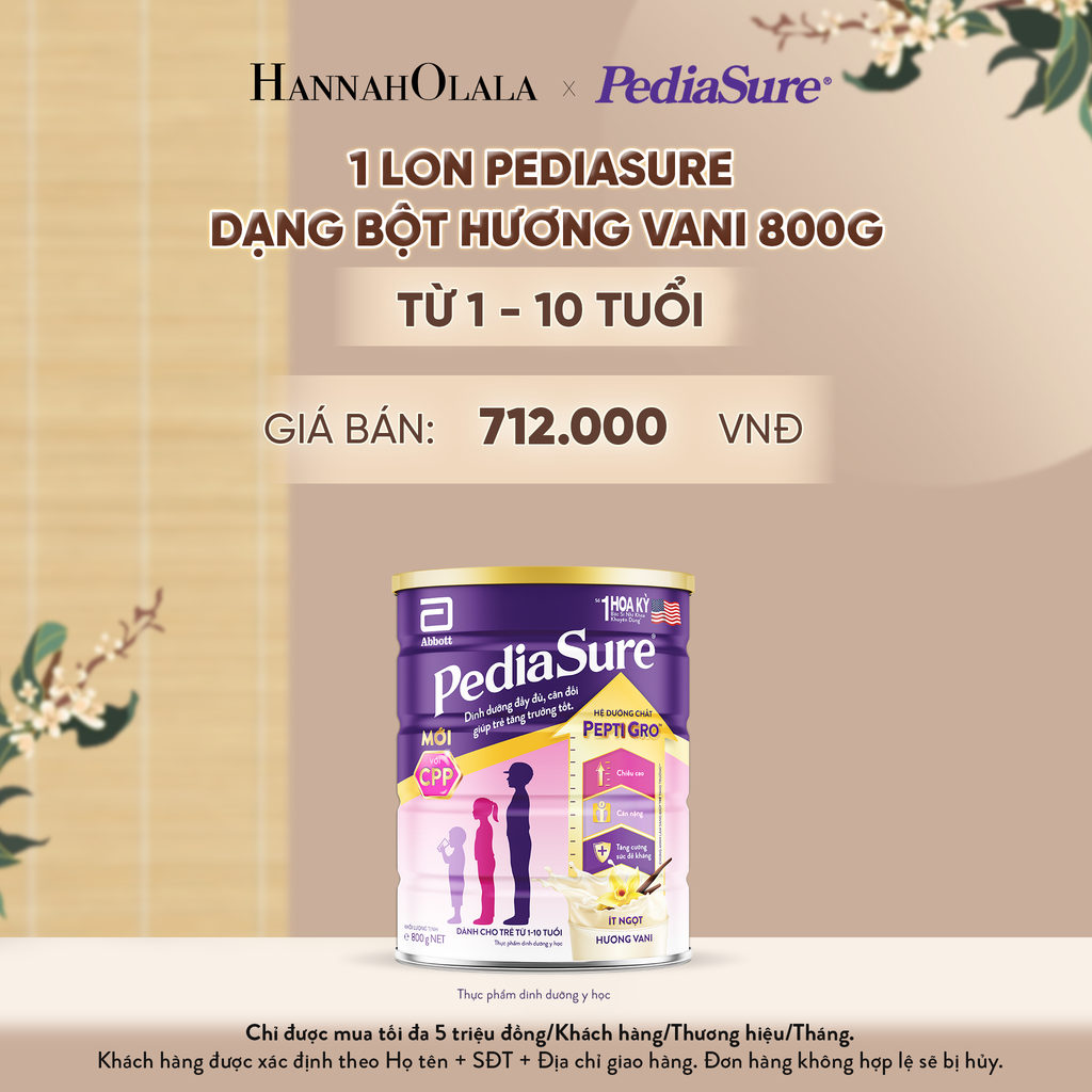  1 LON PEDIASURE DẠNG BỘT HƯƠNG VANI 800G (DÙNG CHO BÉ 1-10 TUỔI) - A765 