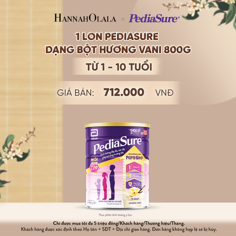  1 LON PEDIASURE DẠNG BỘT HƯƠNG VANI 800G (DÙNG CHO BÉ 1-10 TUỔI) - A765 